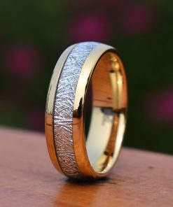 8mm Ring Gold with Meteorite