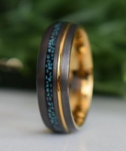 8mm Ring Grey with Gold Accent and Crushed Turquoise